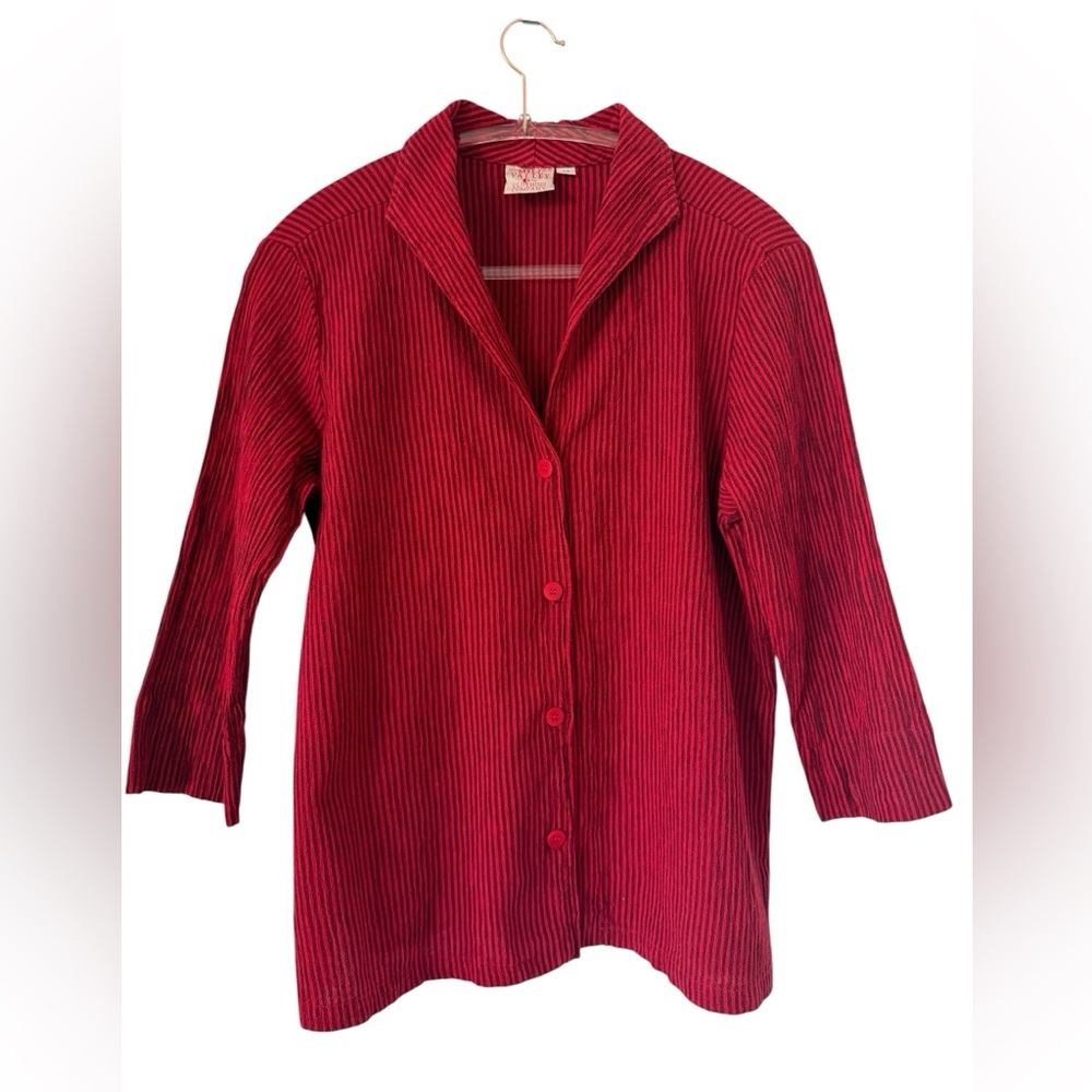 Mill Valley Linen Blend Shirt Red Stripe Button Front Top USA Made Medium